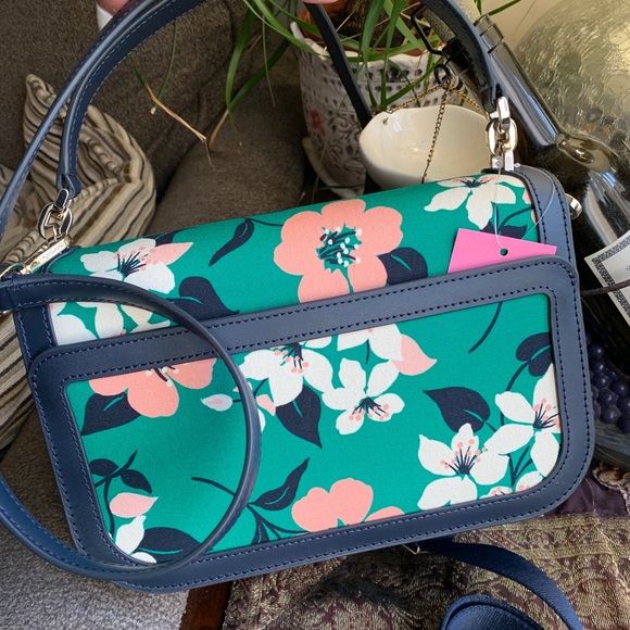 Authentic KATE SPADE Leather/Floral canvas turnlock flap Crosby/Sarchel 2 straps - Picture 9 of 13